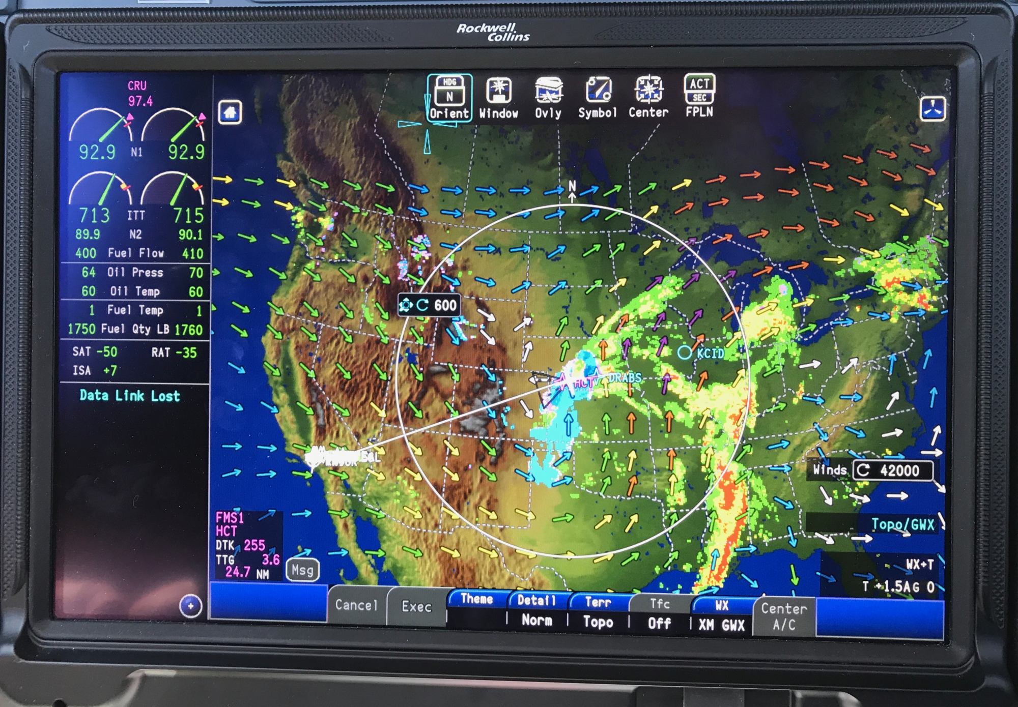MFD Satellite Weather - Winds Aloft, NEXRAD.
